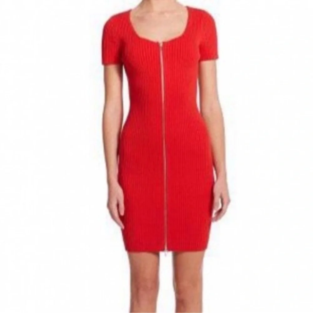 T by Alexander Wang Red Ribbed Knit Dress - Picture 2 of 8